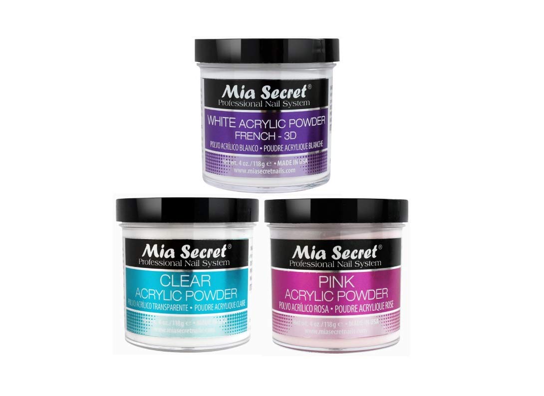 4 oz acrylic powder set: Pink, Clear & White Guide