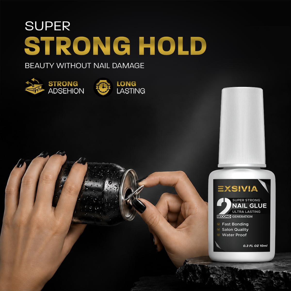 EXSIVIA 10ml HEMA-free extra strength brush-on nail glue bottle - 2