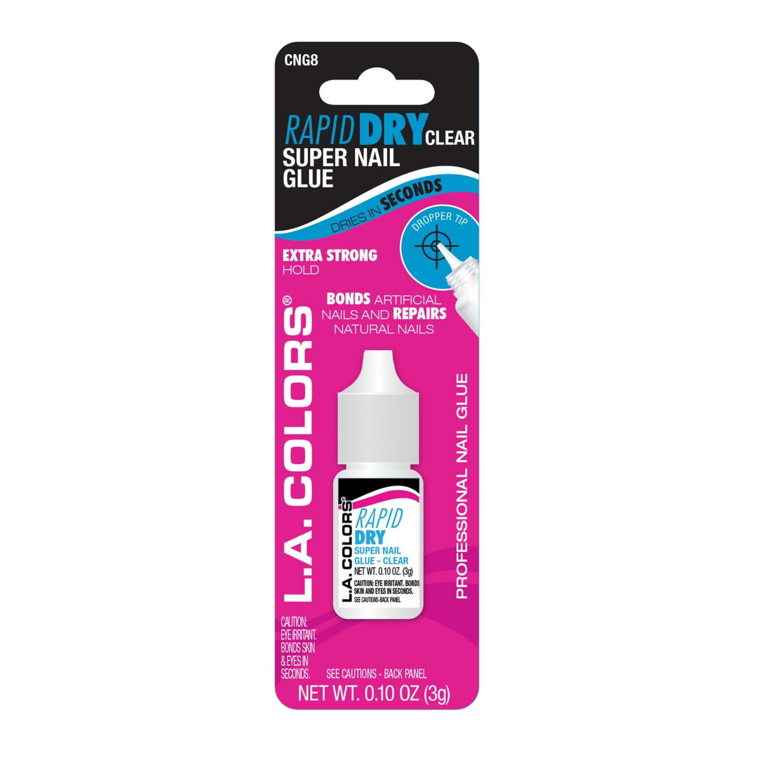 L.A. COLORS rapid dry clear nail glue .10 oz bottle with dropper tip - 2