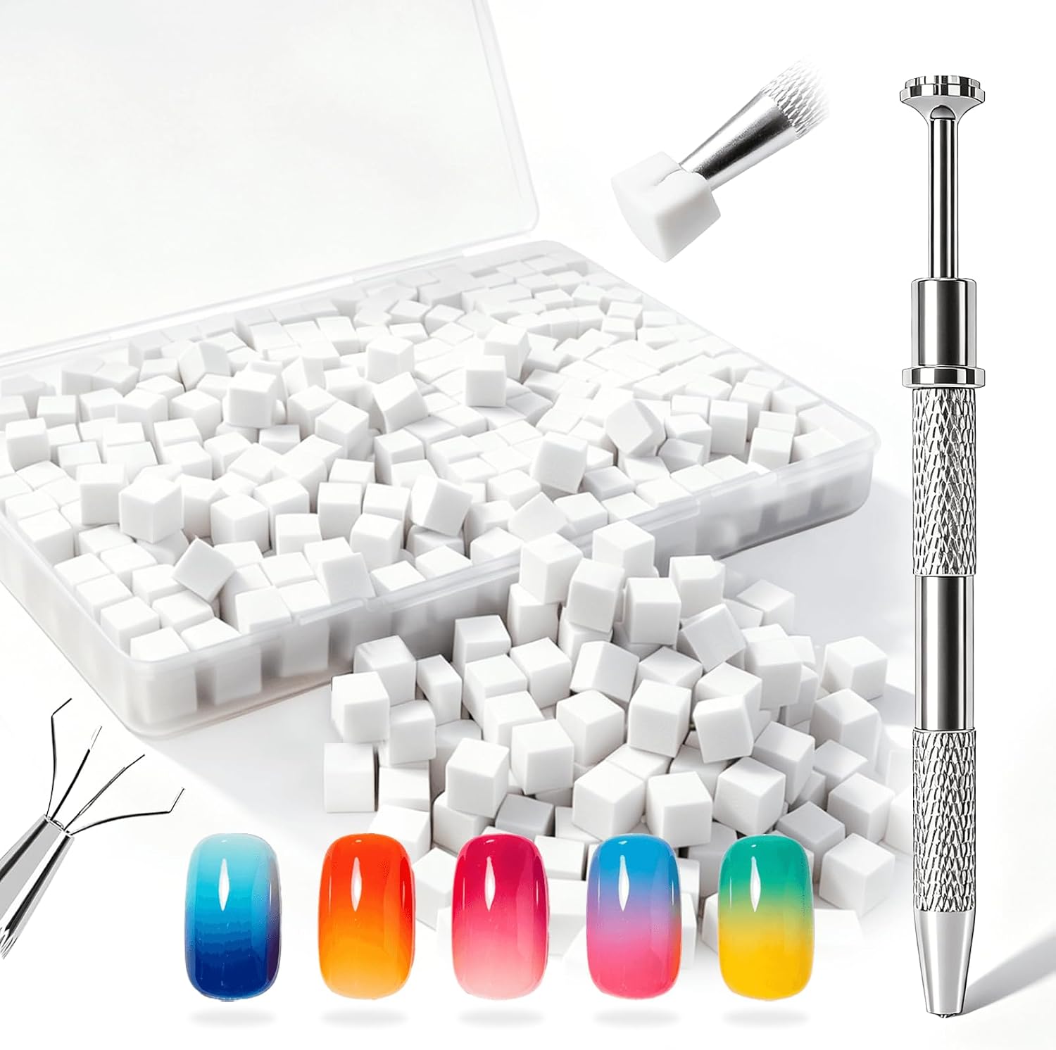 Soft Ombre Nail Sponges: 200-Pack with Holder