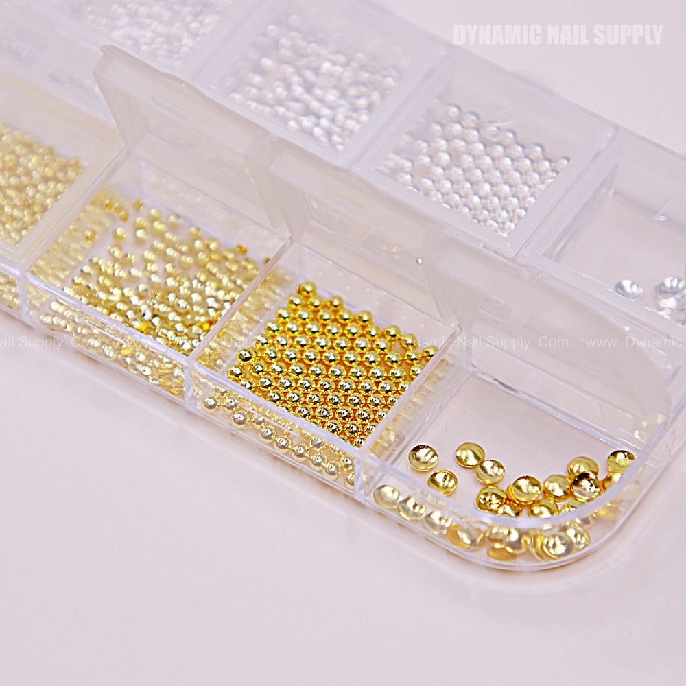 gold and silver flatback nail beads - 12