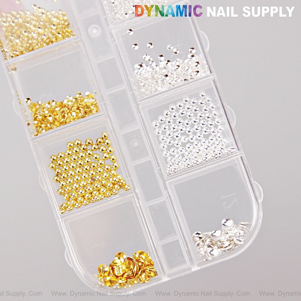 gold and silver flatback nail beads - 3