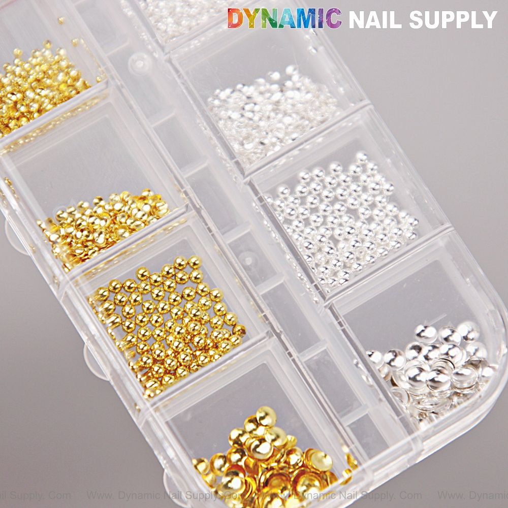 gold and silver flatback nail beads - 4