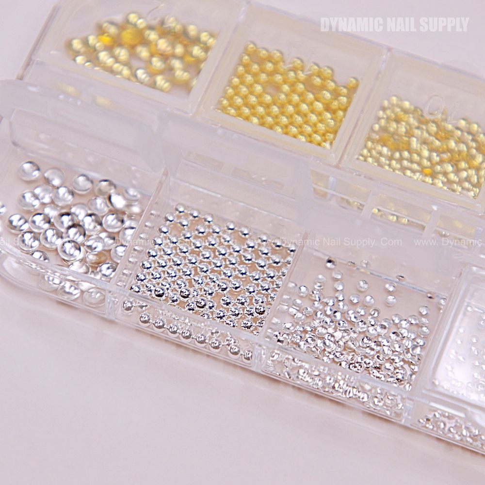 gold and silver flatback nail beads - 9