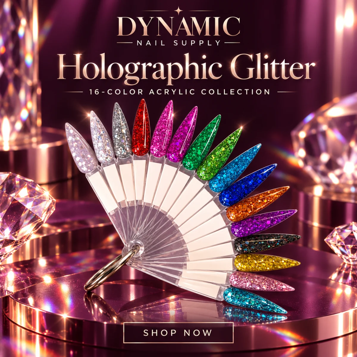 Holographic Glitter 16-color acrylic collection swatches
