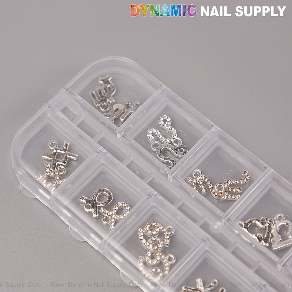 silver zodiac nail charms rhinestones - 2