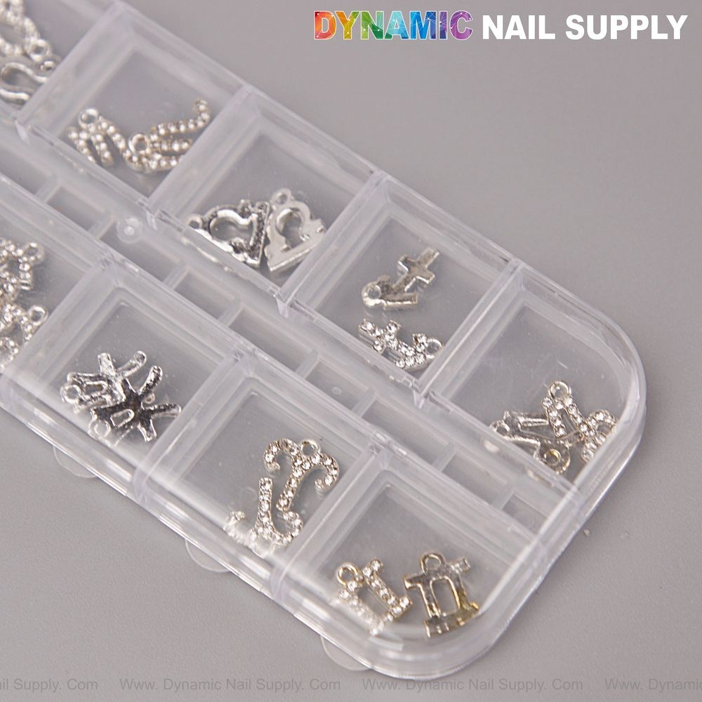 silver zodiac nail charms rhinestones - 3