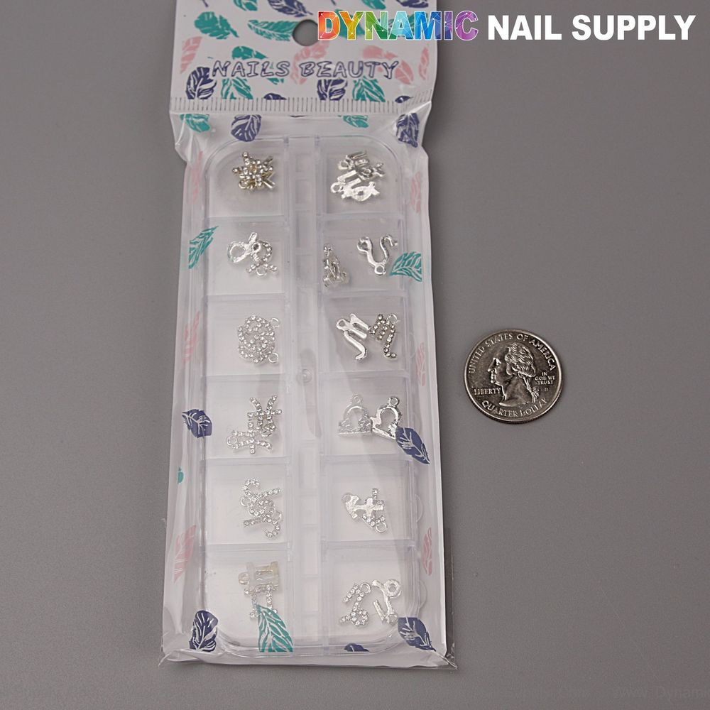 silver zodiac nail charms rhinestones - 4