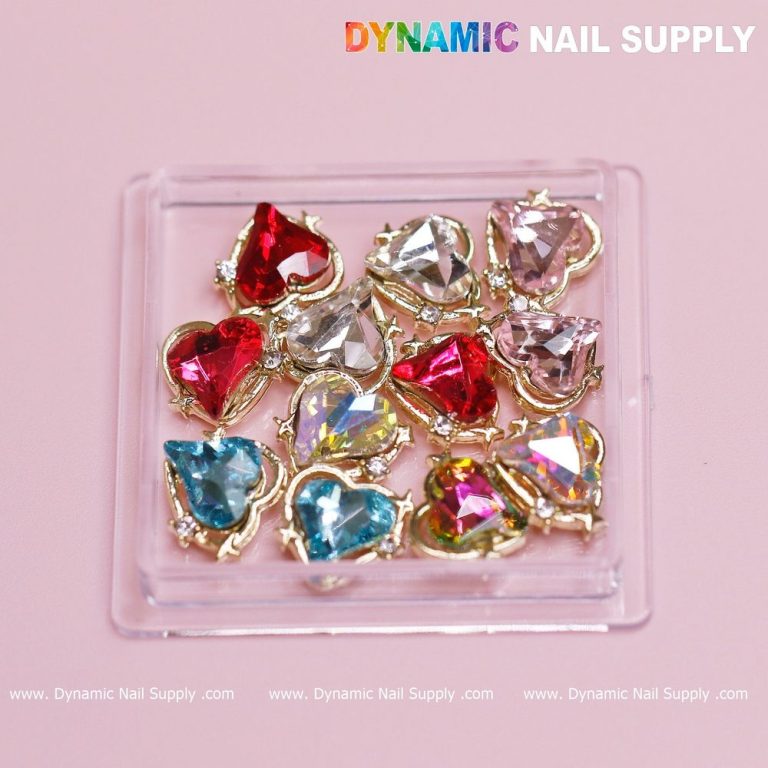 Valentine Heart Nail Charms — Gold-Edged Mixed Colors