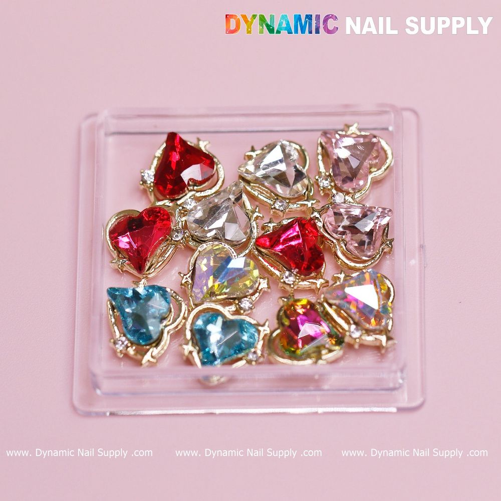 Valentine Heart Nail Charms — Gold-Edged Mixed Colors