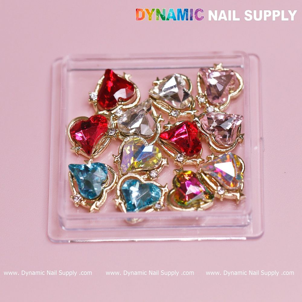 mixed heart nail charms gold edge - 2