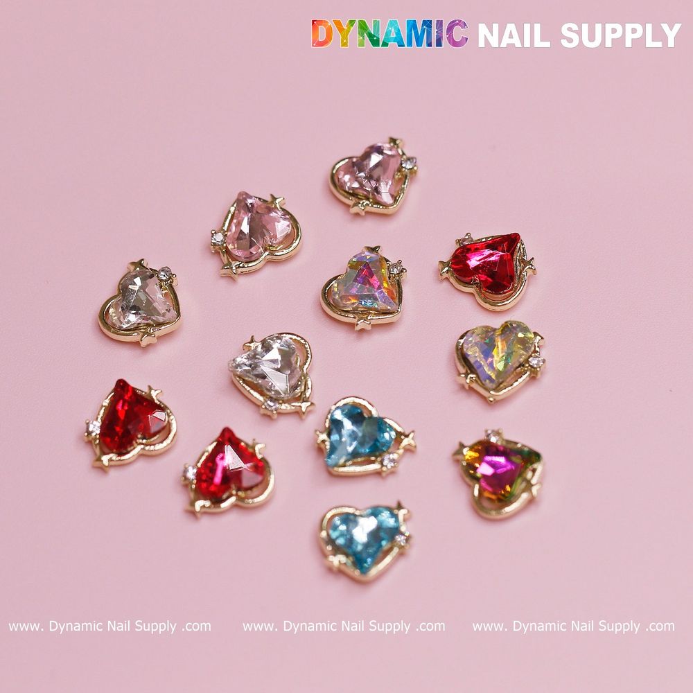 mixed heart nail charms gold edge - 3
