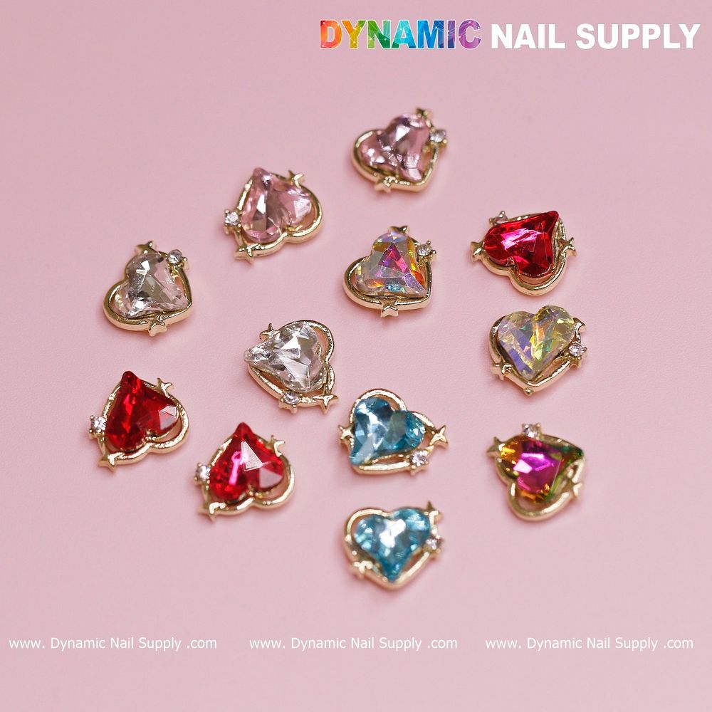 mixed heart nail charms gold edge - 4